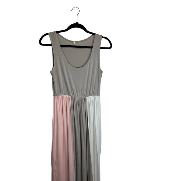 Pink Blush Gray Pink and White Colorblock Scoop Neck Maxi Maternity Dress Large - Picture 2 of 11